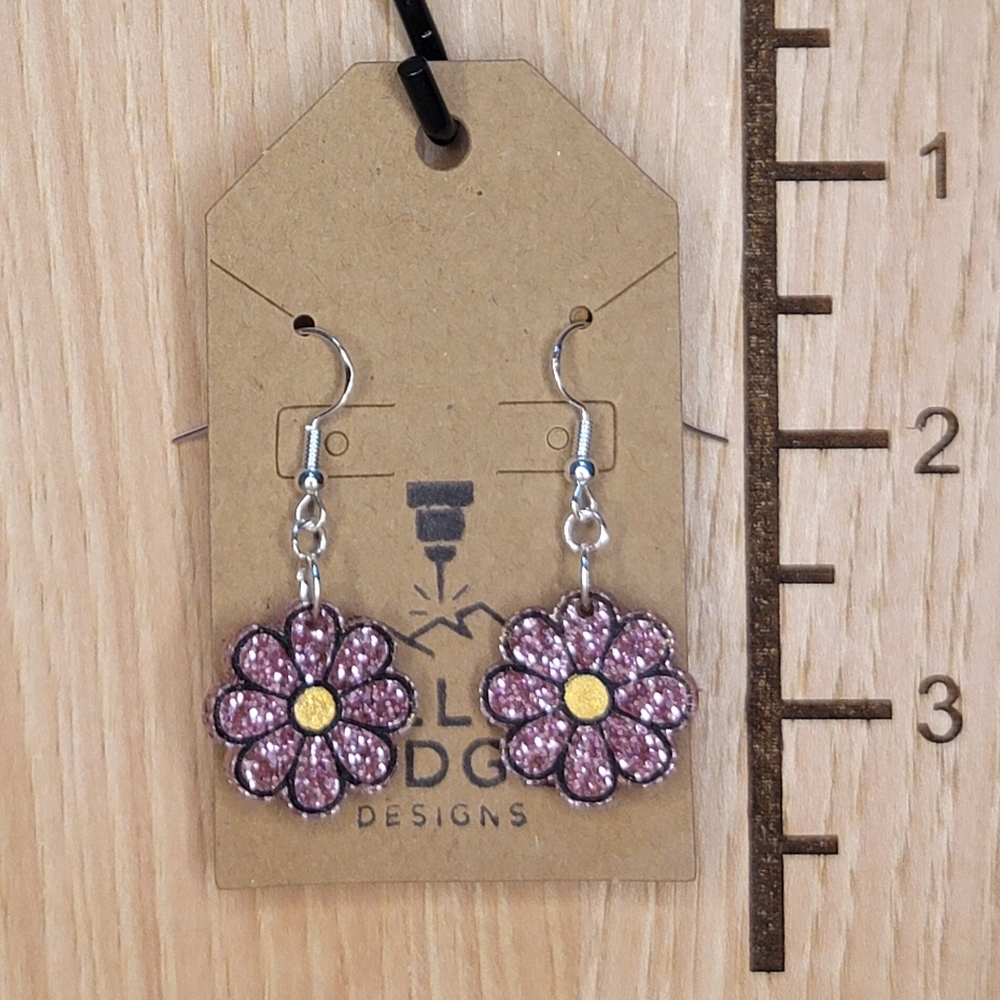 Pink Glitter Flower Earrings